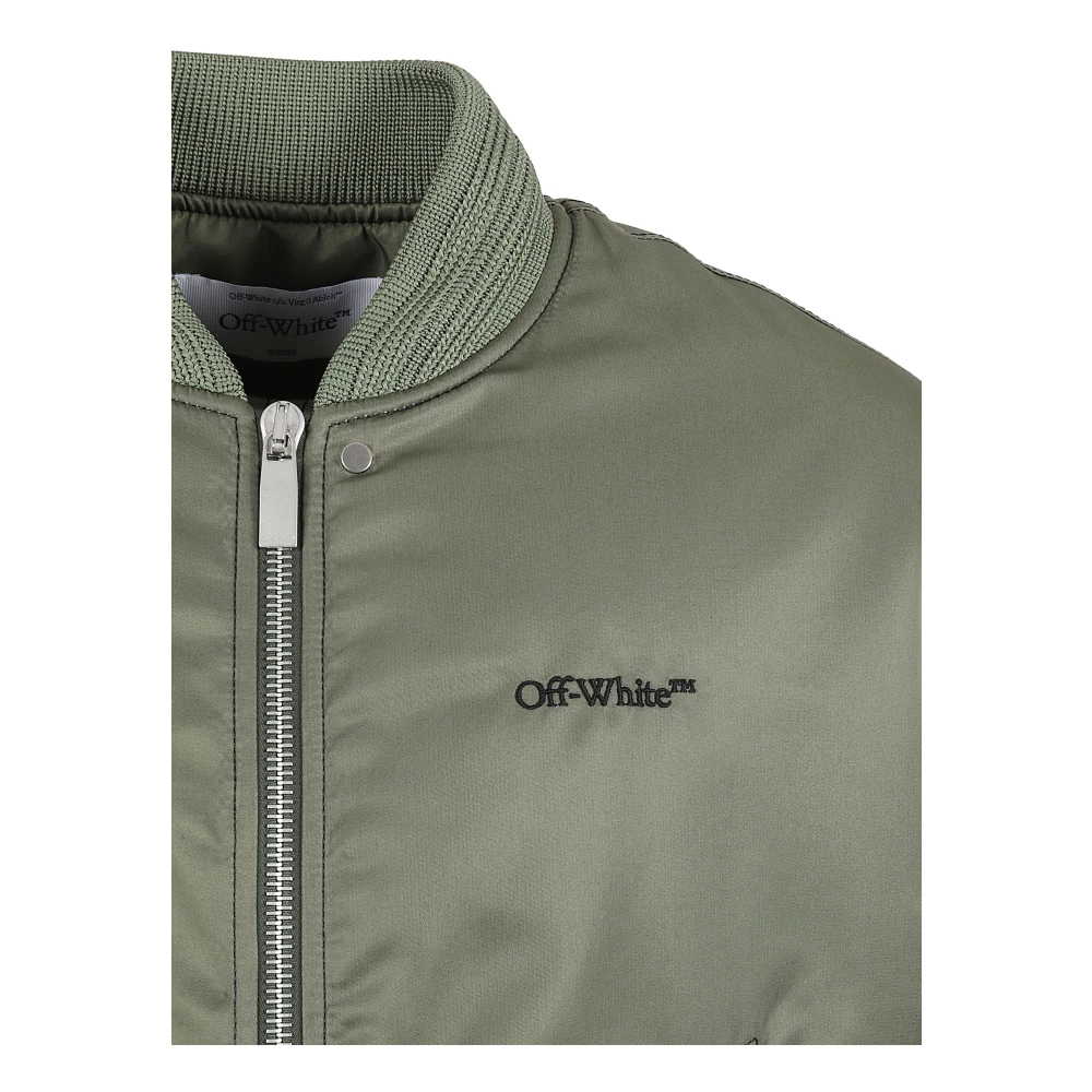 Off White Groene Bomberjack met Contraststiksels Green Heren