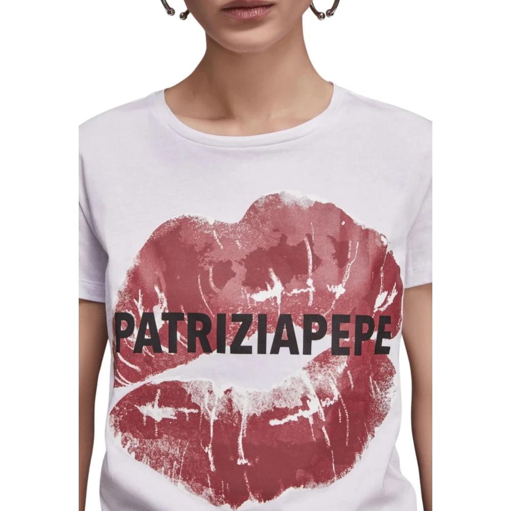 PATRIZIA PEPE Witte Sweater met Lip Print White Dames