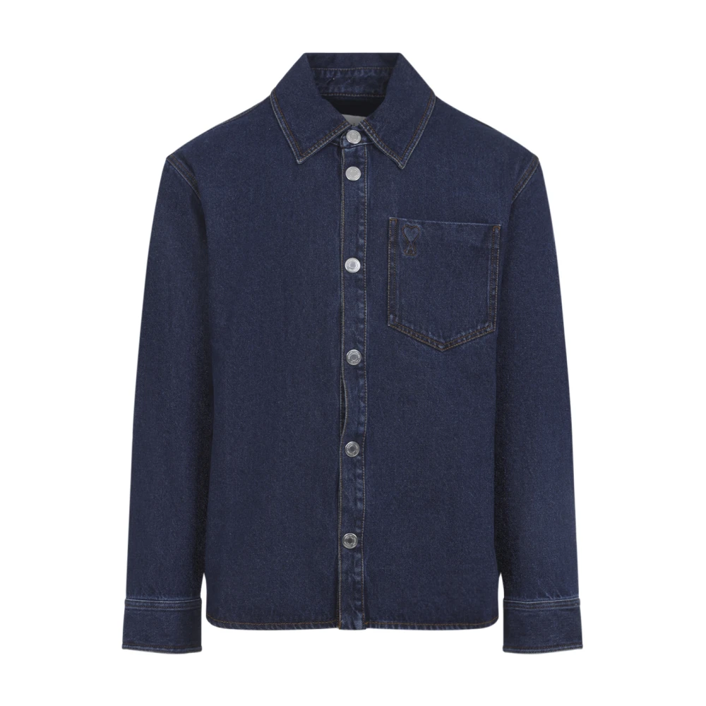 Ami Paris Men's Blue Denim Shirts, S, De Coeur Overshirt
