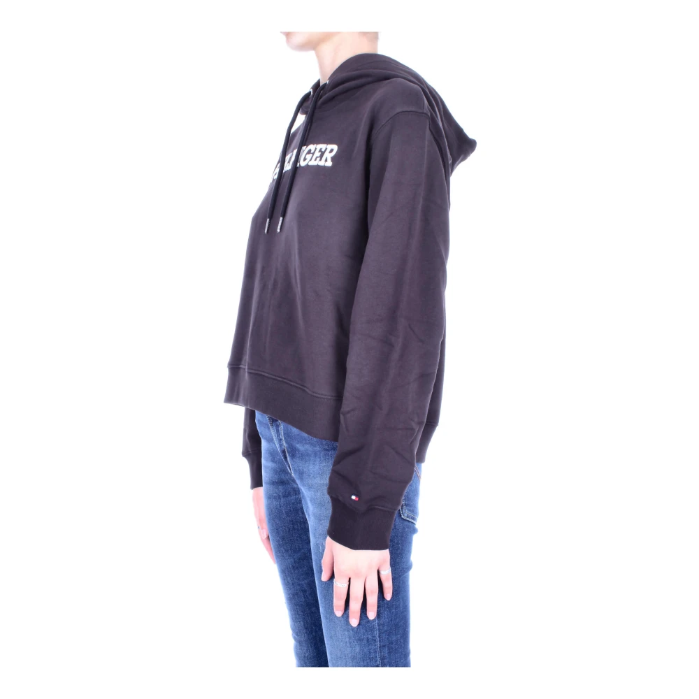 Tommy Hilfiger Zwarte Logo Front Sweater Black Dames