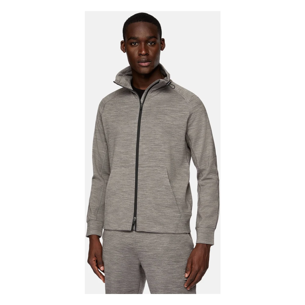 Boggi Milano Full-Zip Hoodie in Lichtgewicht Wolmix Scuba Gray Heren