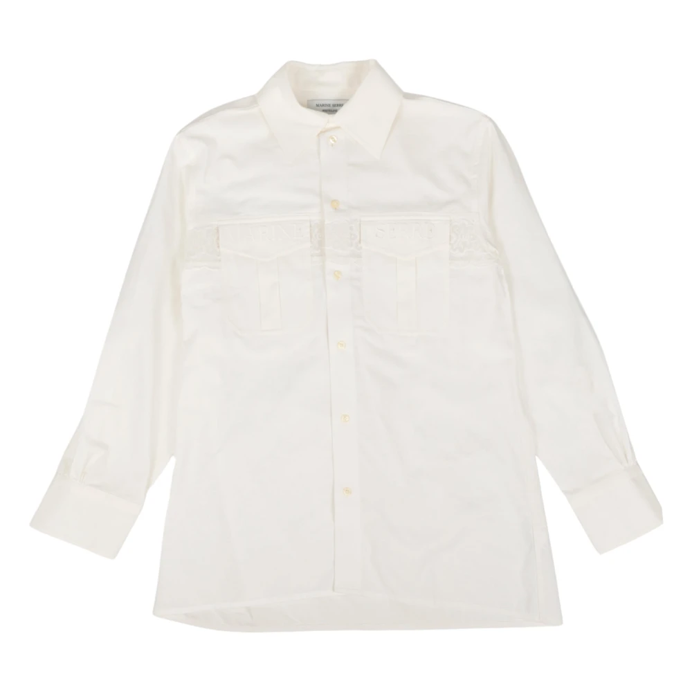 Marine Serre Twin Pocket Linnen Shirt in wit White Heren