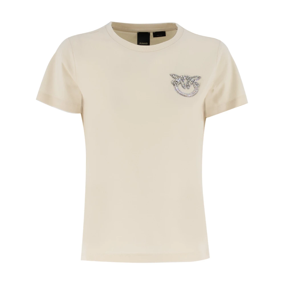 pinko Liefdesvogels Geborduurd Katoenen T-shirt White Dames