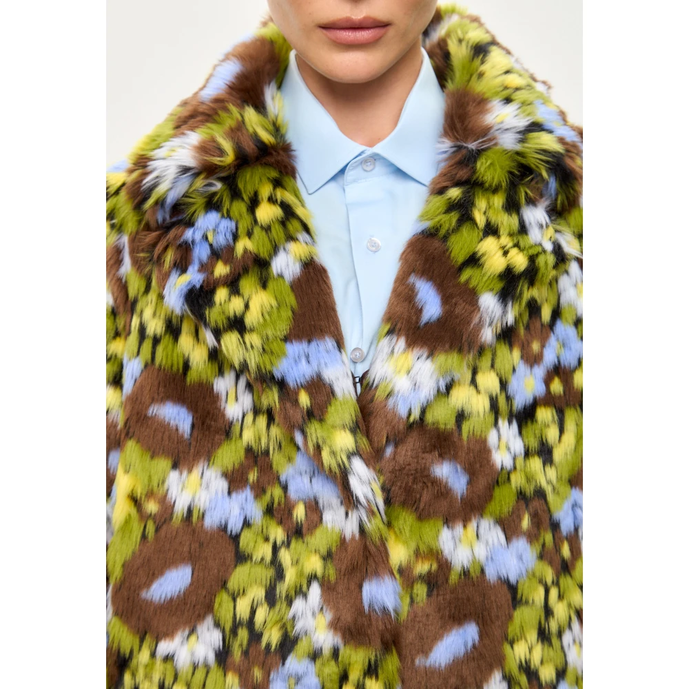 Cesare Gaspari Trendy Faux Fur Lange Jas met Levendige Bloemenprint Multicolor Dames