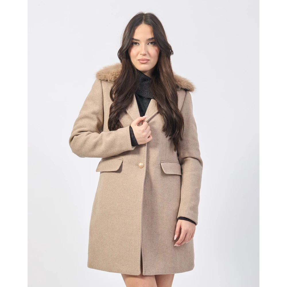 YES ZEE Beige wollen jas met afneembare capuchon Beige Dames