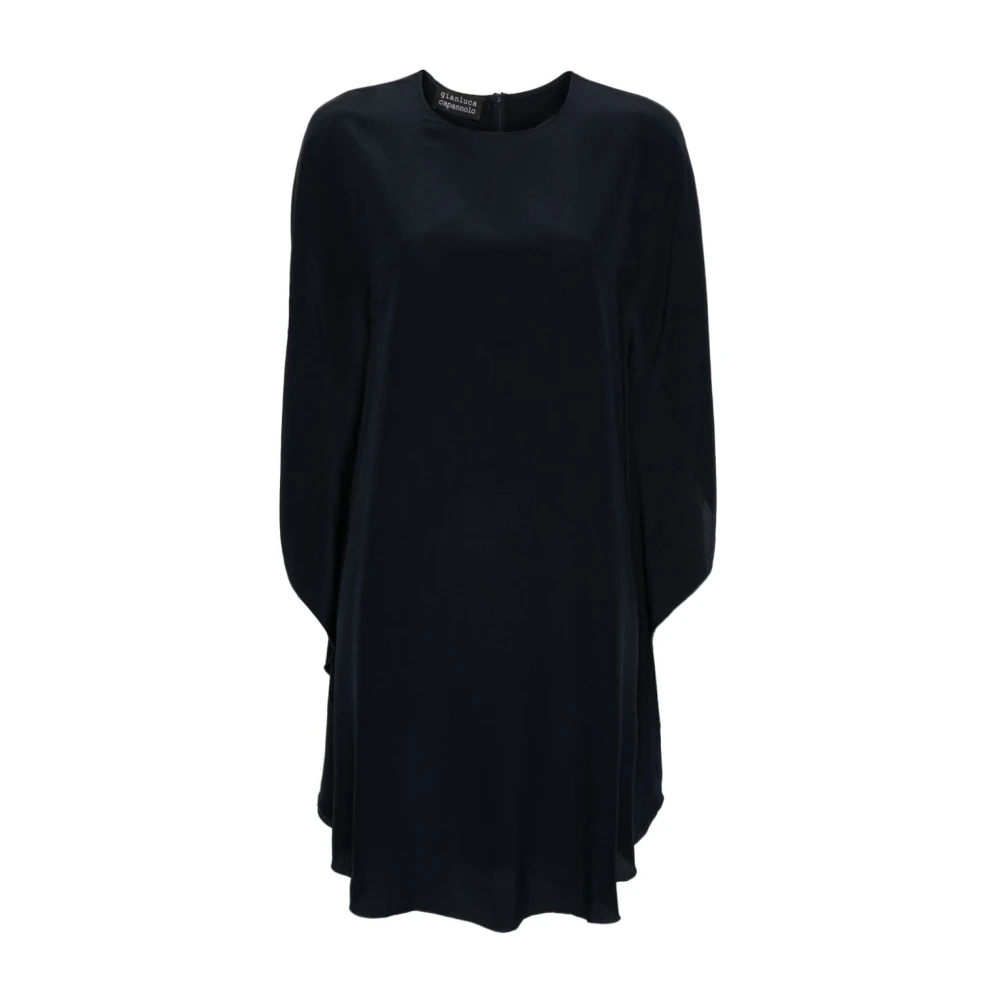Gianluca Capannolo Navy Blue Zijden Jurk Ronde Hals Blue Dames