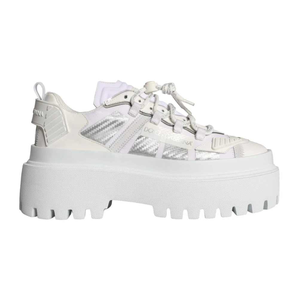 Dolce & Gabbana Vita Läder Chunky Sneakers med Silverdetaljer White, Herr