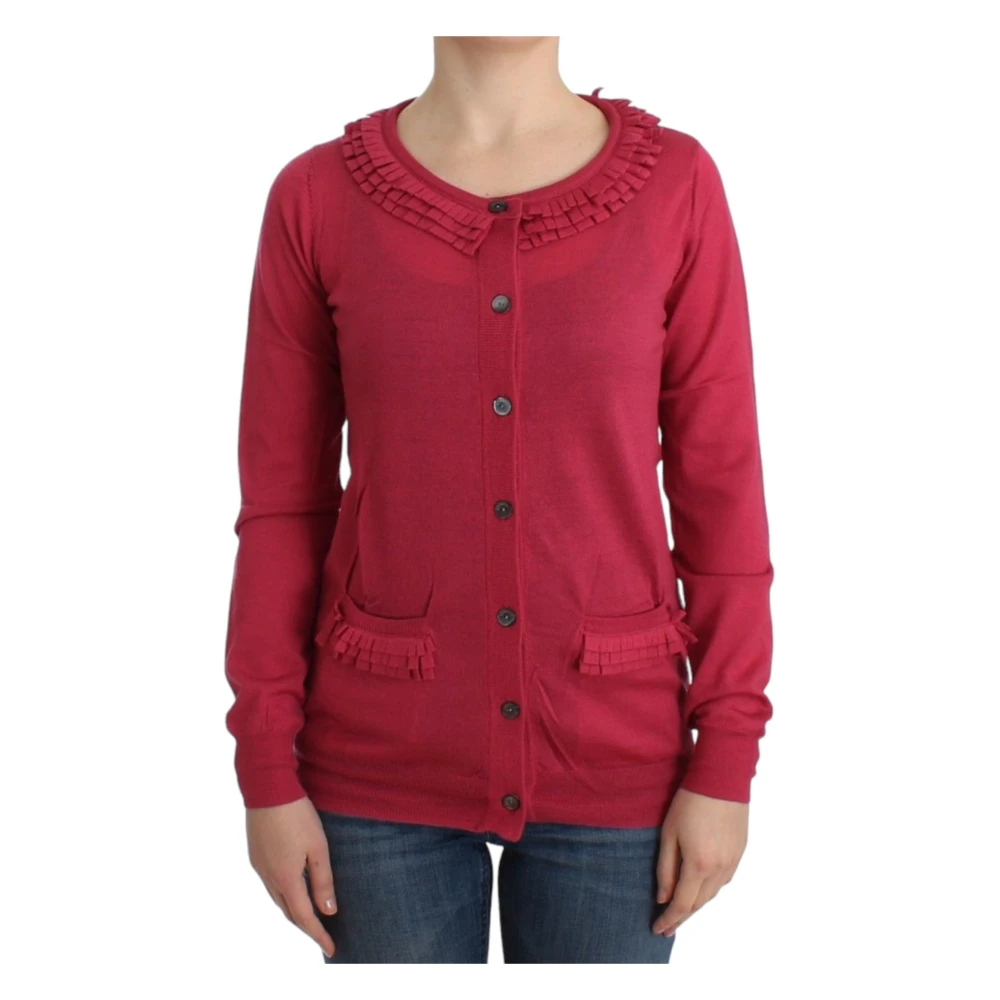 John Galliano Women's Pink Cardigans, S, Ruffled Wool Cardigan In