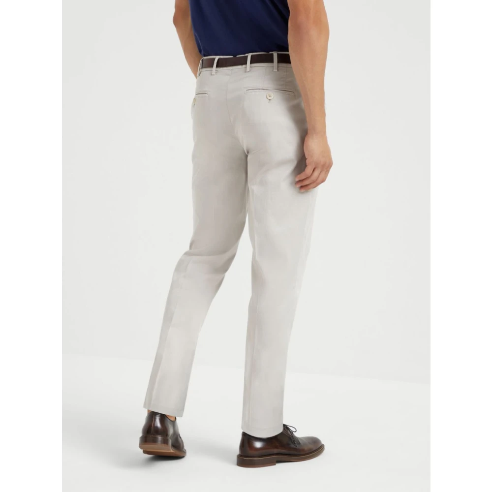 BRUNELLO CUCINELLI Beige Katoenen Gabardine Broek Beige Heren