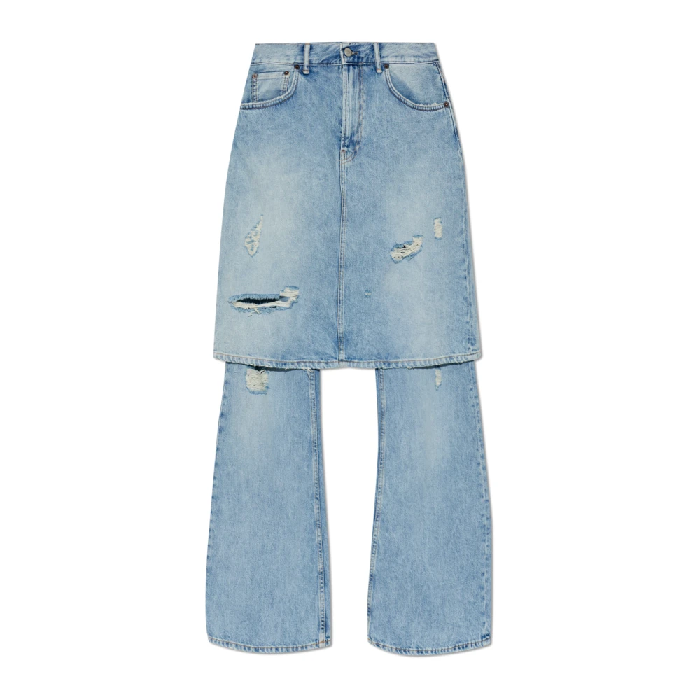 Acne Studios Women's Blue Wide Jeans, M, Layered Denim Trousers