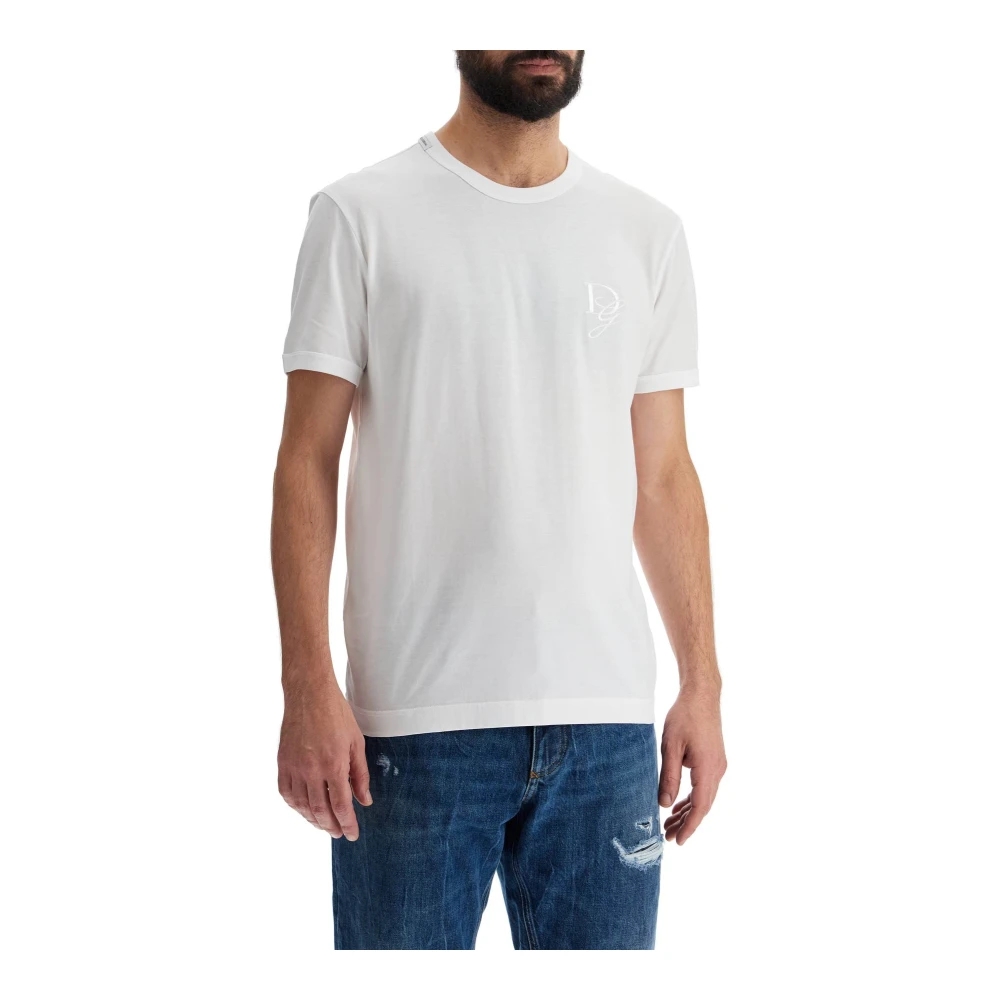 Dolce & Gabbana Geborduurd T-shirt met DG-borduursel White Heren