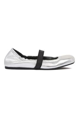 Silver Läder Ballerina Skor