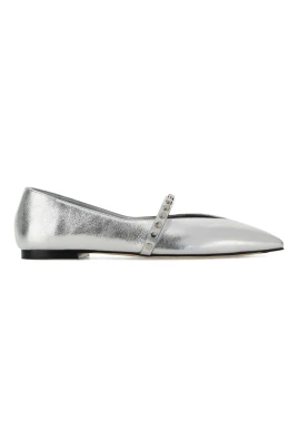 Silver Metallic Pointed Ballerinas med Jewel
