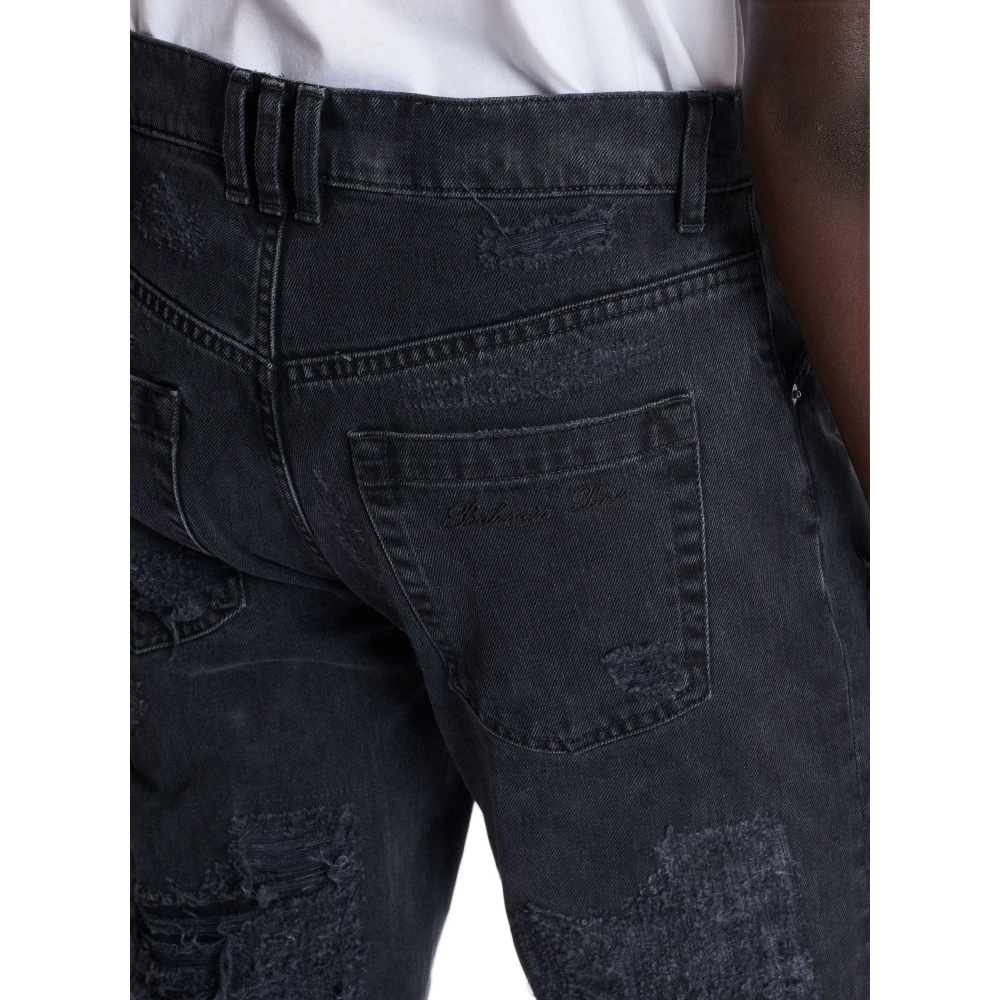 Balmain Straight Distressed Repaired Jeans Black Heren