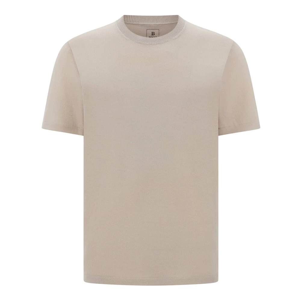 Boggi Milano Gebreid Merinowol T-shirt Beige Heren