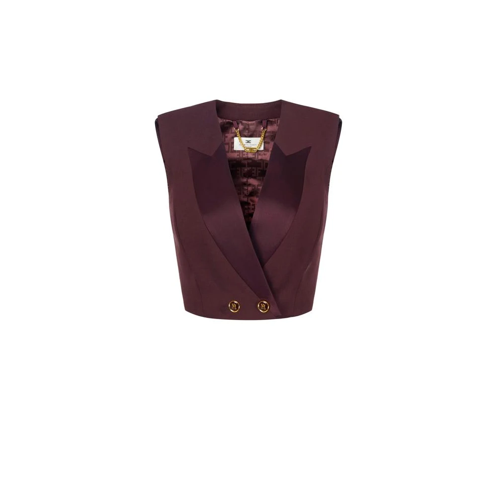Elisabetta Franchi Women's Purple Waistcoats, Xs, Crepe Waistcoat With Satin Lapels
