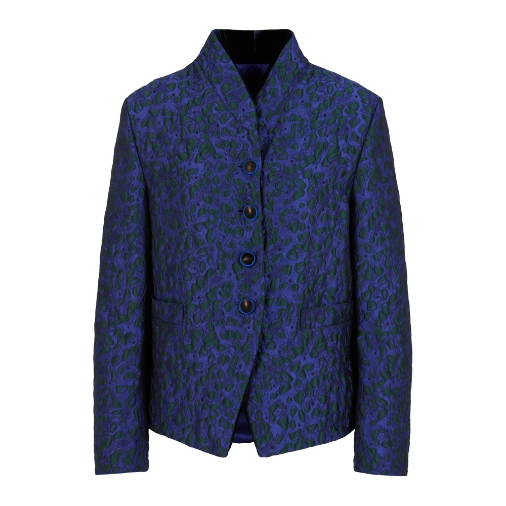 Emporio Armani Dieren Jacquard Gewatteerde Hoge Nek Jas Blue Dames