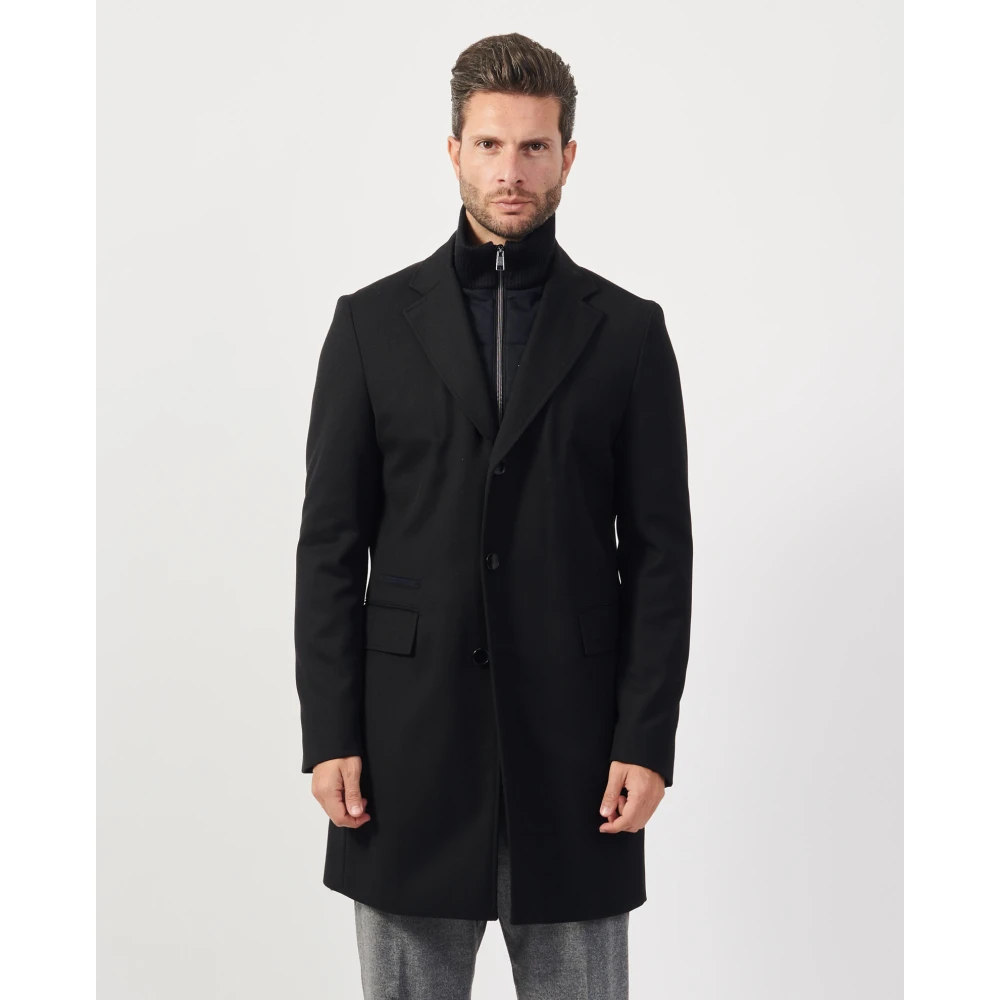 Boss Zwarte Wollen Jas Slim Fit Black Heren