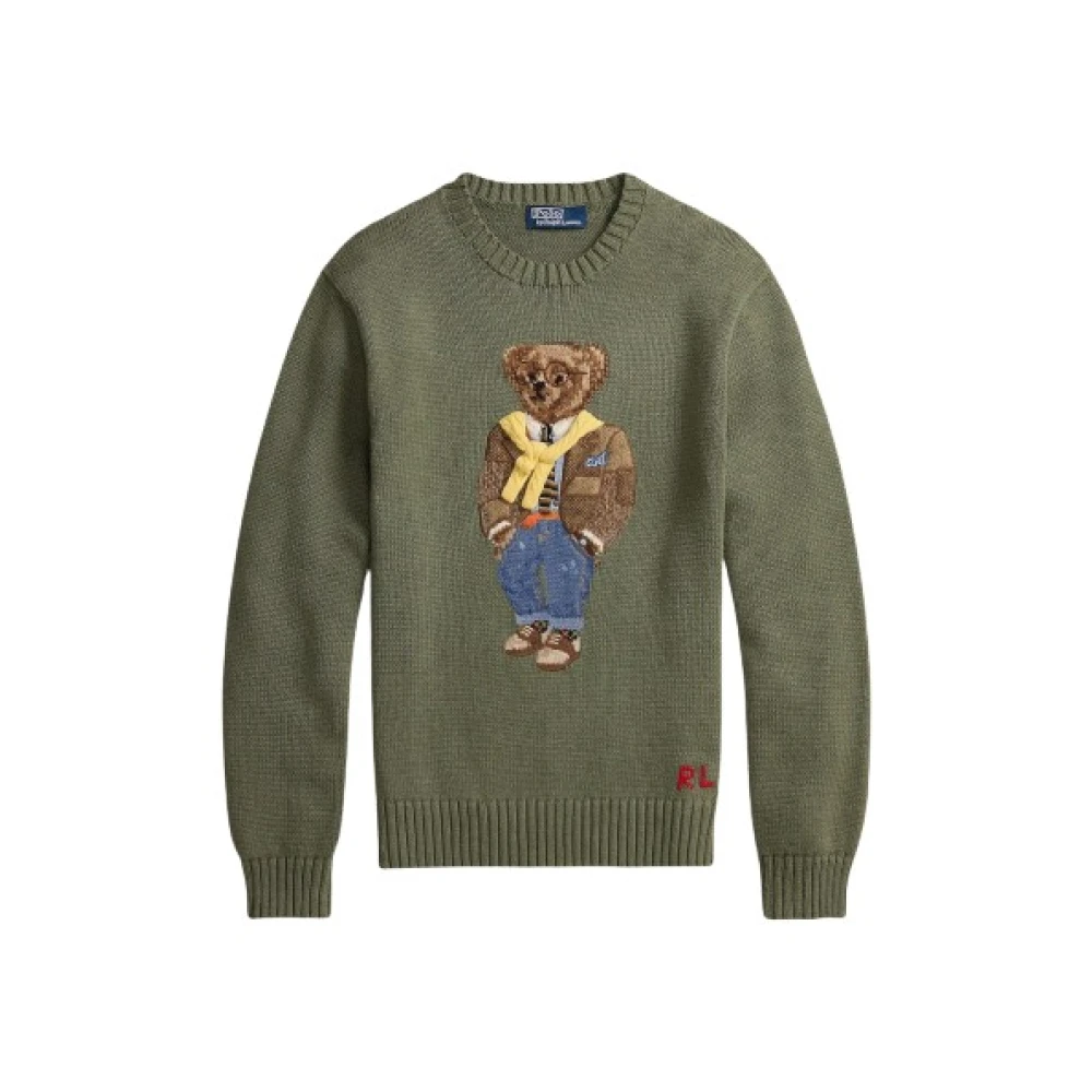 Polo Ralph Lauren Herr Grön Stickade Tröjor Xs, Bomull, Polo Bear-Tröja