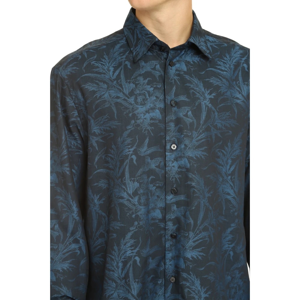 ETRO Katoenen overhemd met bloemenprint Blue Heren
