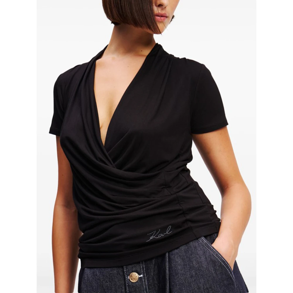 Karl Lagerfeld V-hals T-shirt Black Dames