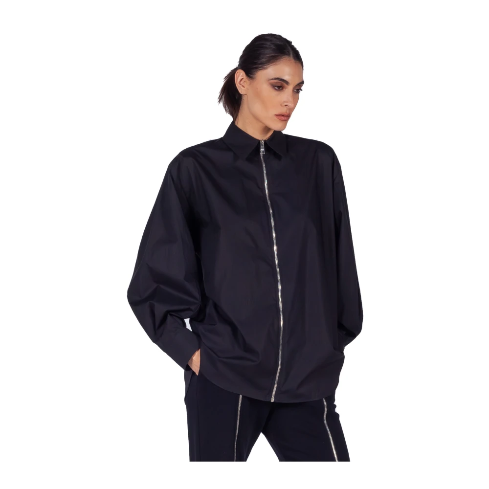 Msgm Zwart Zip-up Shirt met Geplooide Mouwen Black Dames
