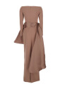 robe-longue-marron-encolure-bateau-drapee