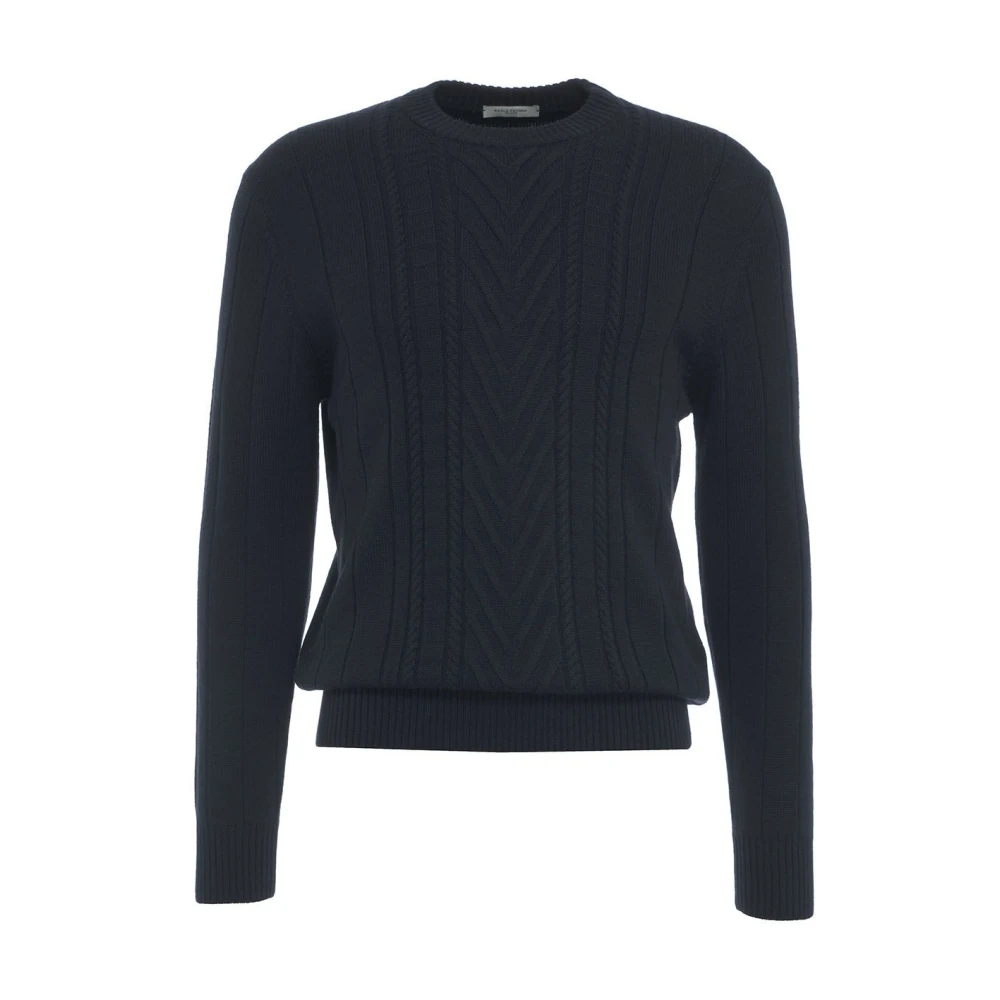 Paolo Pecora Blauwe Gebreide Trui Aw24 Handwas Blue Heren