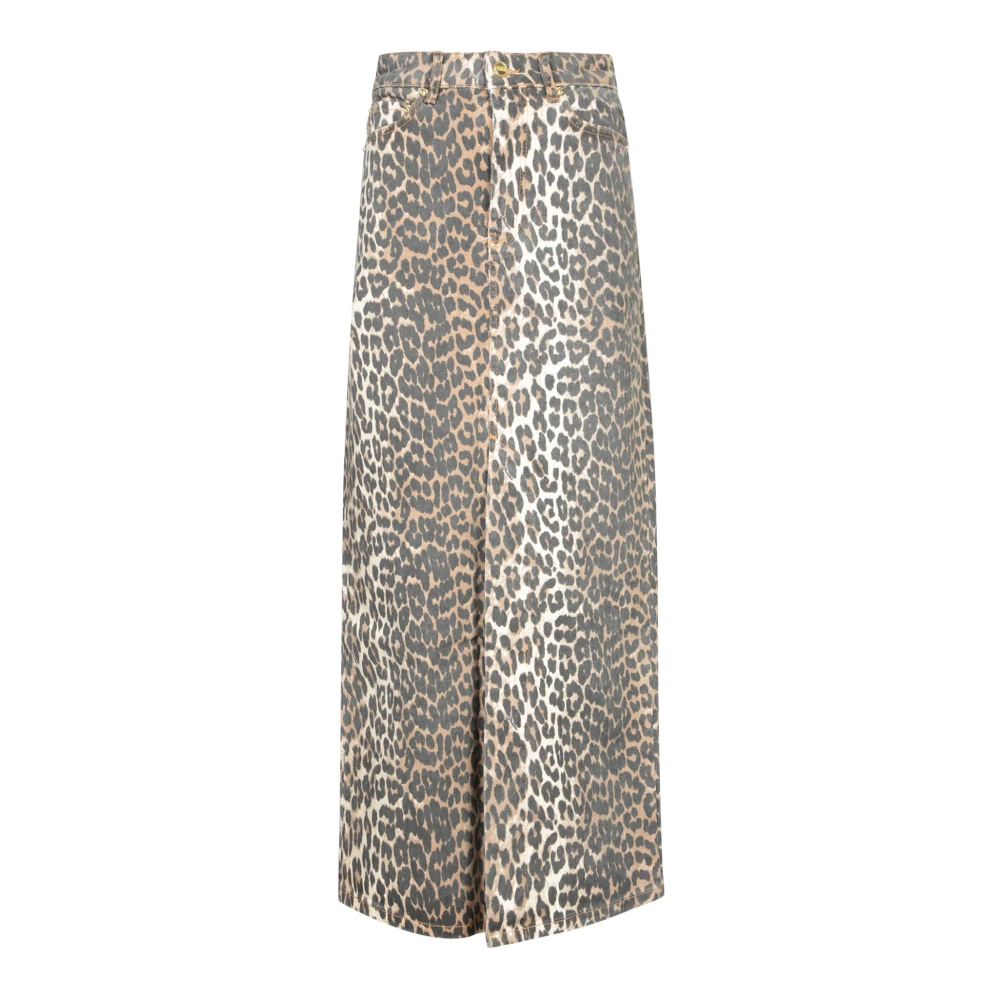Ganni Women's Multicolor Maxi Skirts, Xs, Denim Leopard Print Maxi Skirt