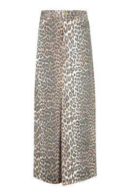 Denim Leopard Print Maxi Kjol