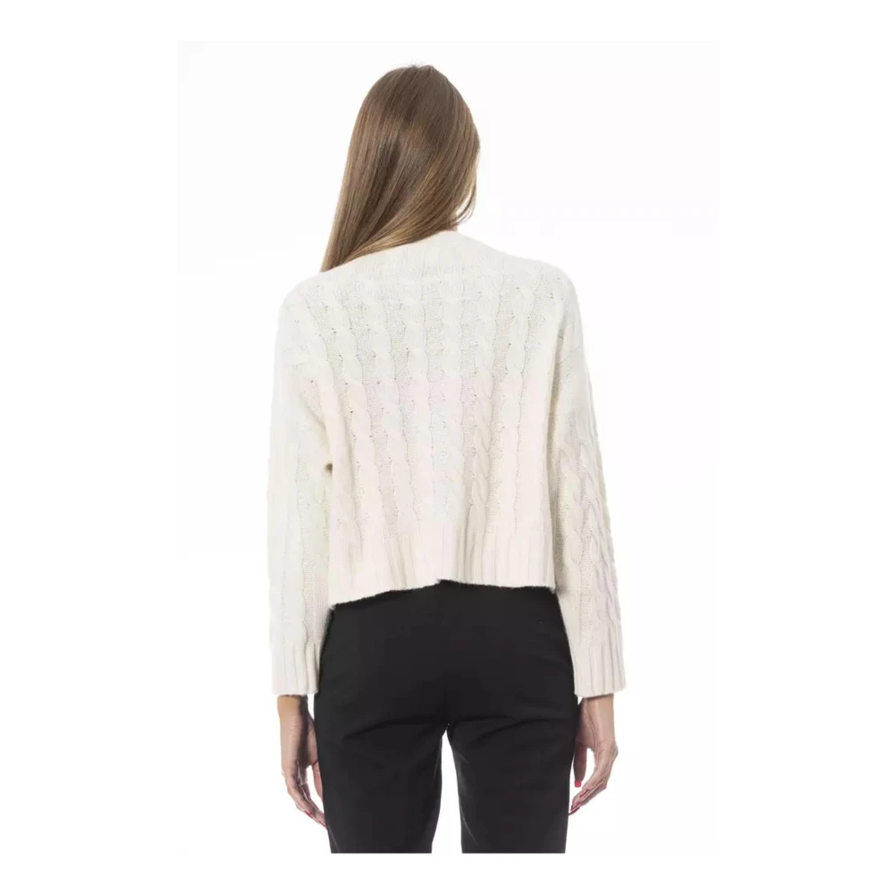 Baldinini Beige wollen trui met ronde hals en monogramdetail Beige Dames