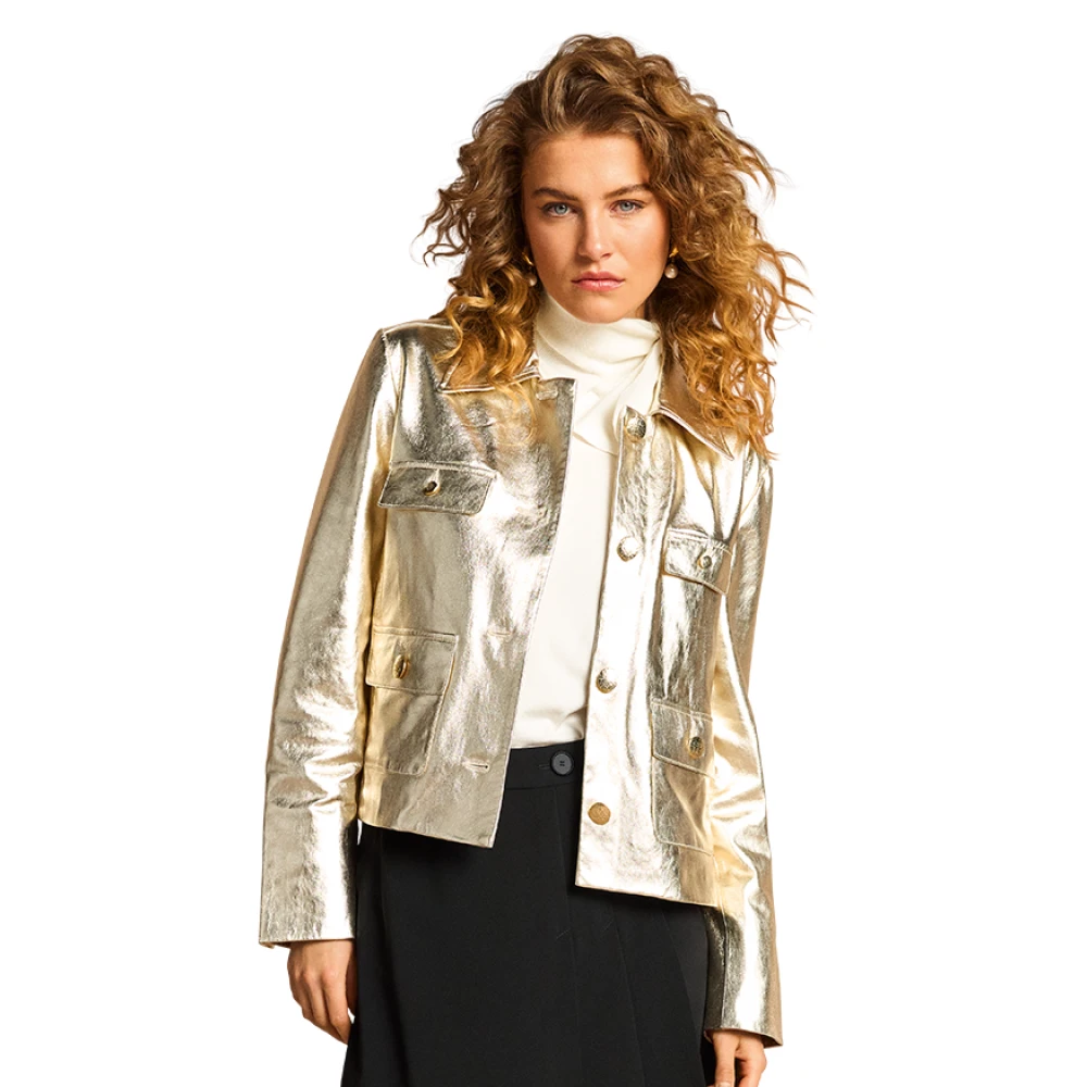 RIANI Metallic Leren Jas met zijzakken Yellow Dames
