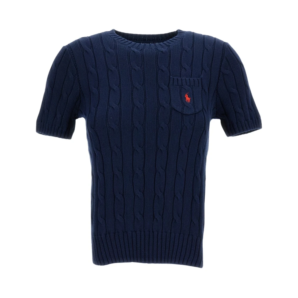 Polo Ralph Lauren , Round-Neck Knitwear, Female, Blue, Xs, Cable-Knit Cotton Jumper
