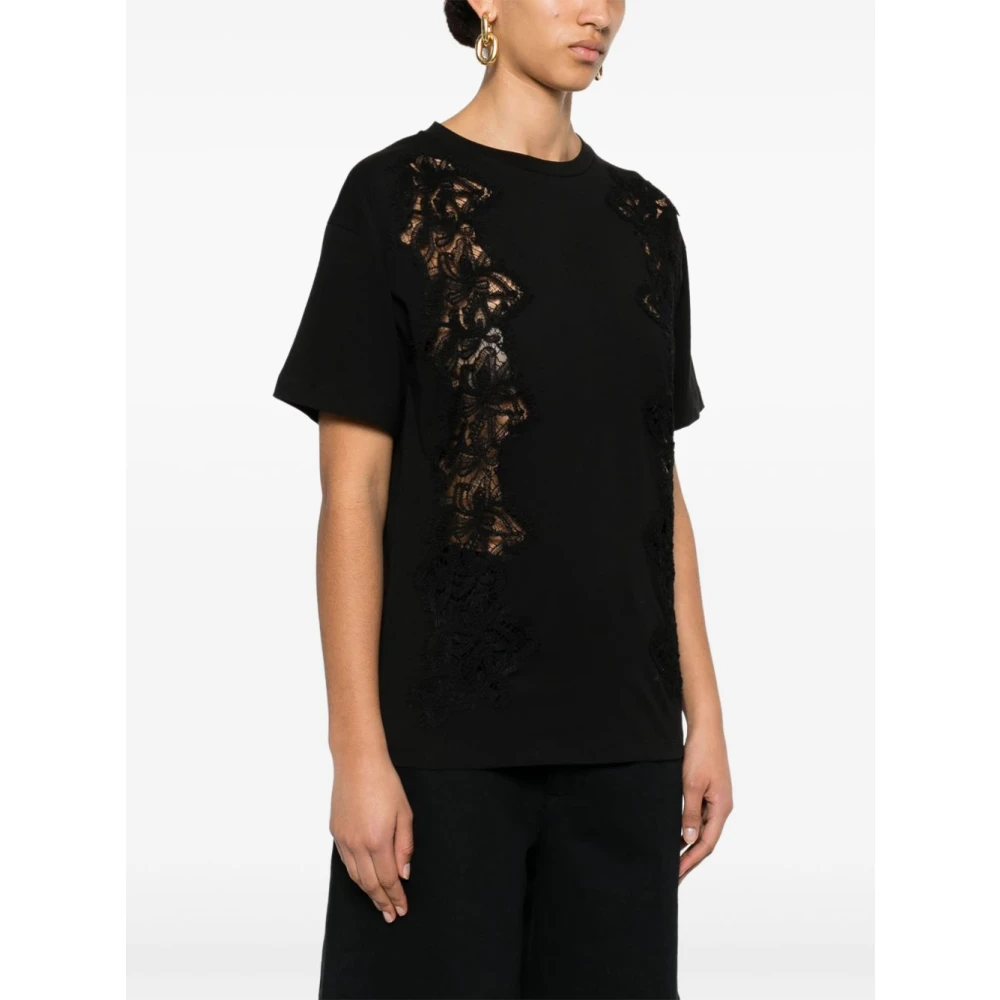 Ermanno Scervino Zwarte Crew Neck T-shirt met Doorschijnende Panelen Black Dames