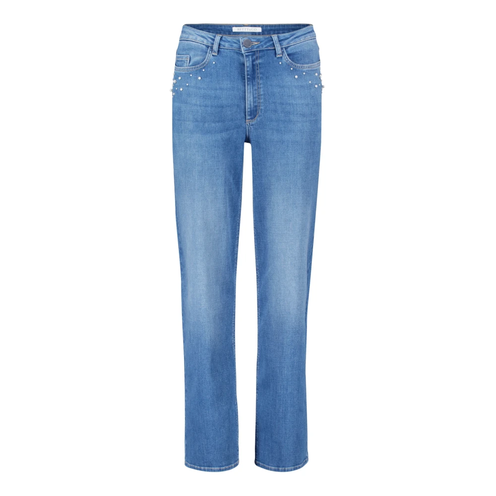 Betty & Co High Waisted jeans met parels Blue Dames