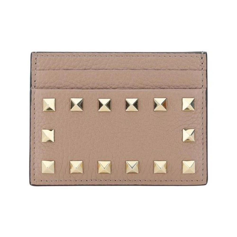 Valentino Garavani Studded Läderkorthållare med Rockstuds Pink, Dam