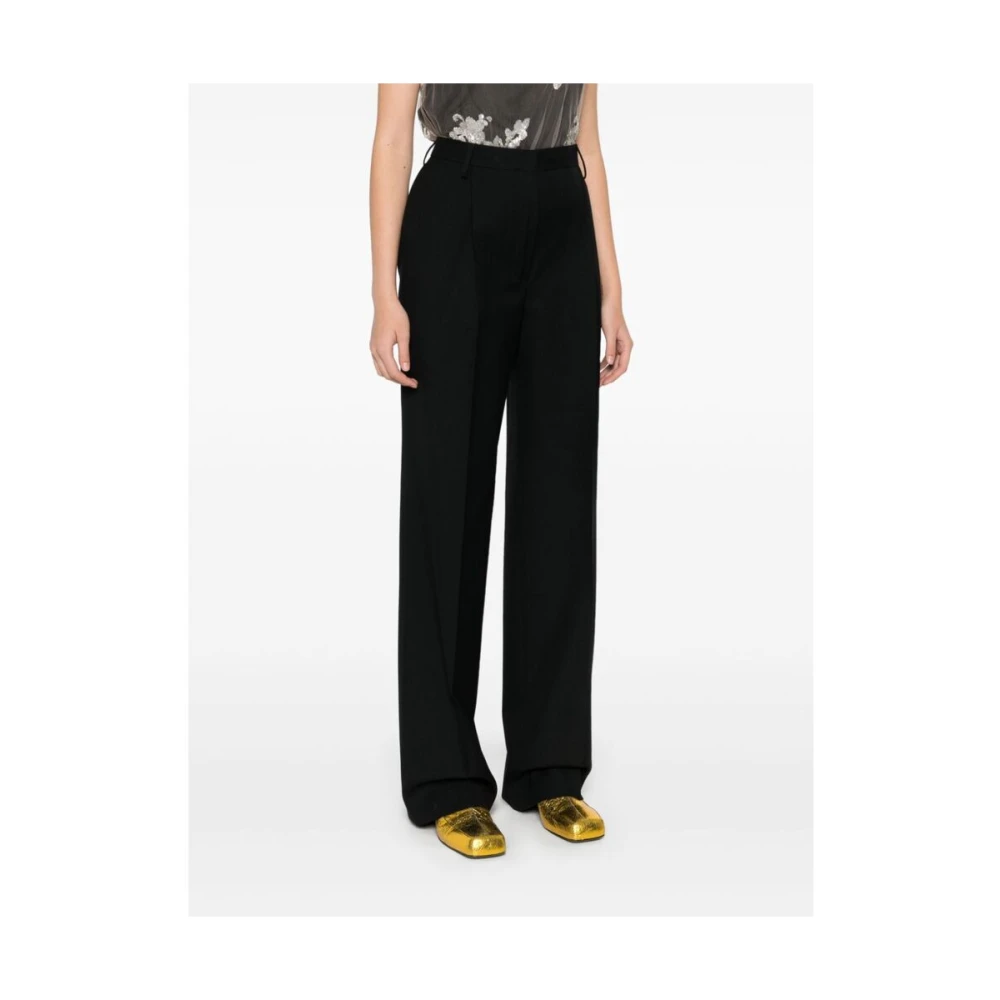 Dries Van Noten Zwarte Wollen Wijde Pijp Broek Black Dames