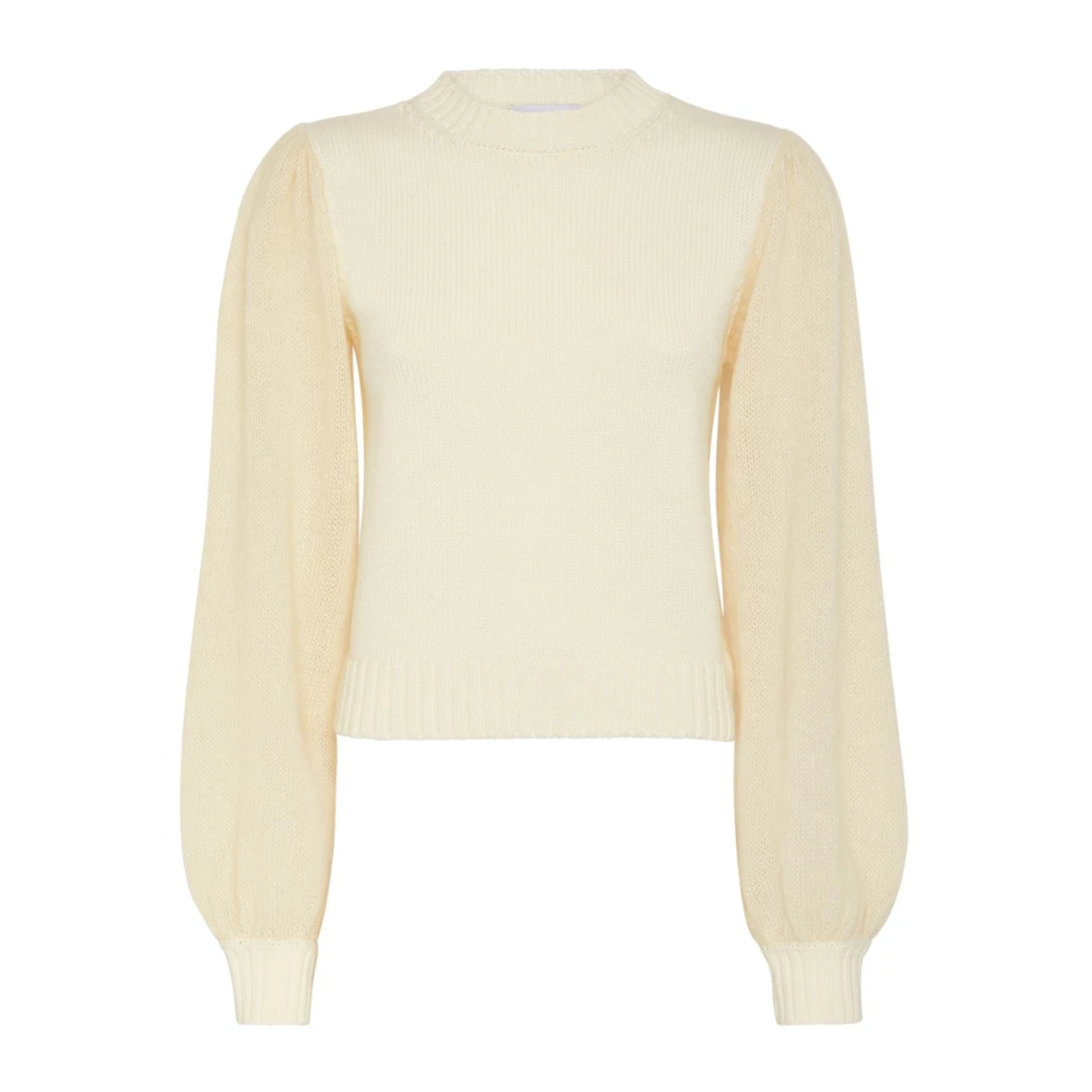MVP wardrobe Mohair Puff Sleeve Wollen Trui Beige Dames