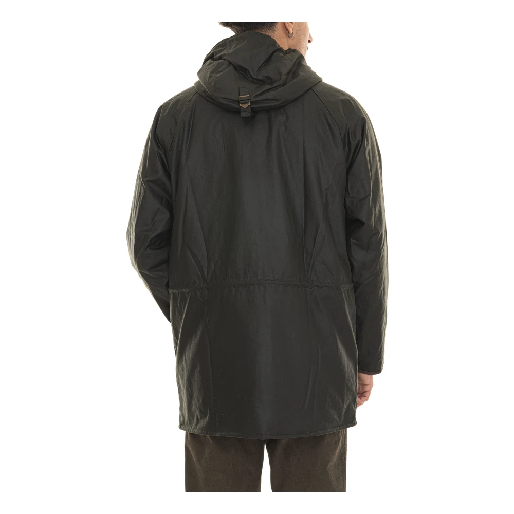 Barbour Gewaxte Parka Jas met Leren Afwerking Green Heren