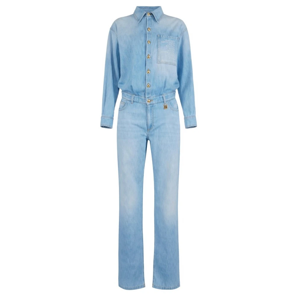 Elisabetta Franchi Women's Blue Denim Jumpsuit With Lettering Detail - Jumpsuits - 2XS - Jumpsuits & Playsuits