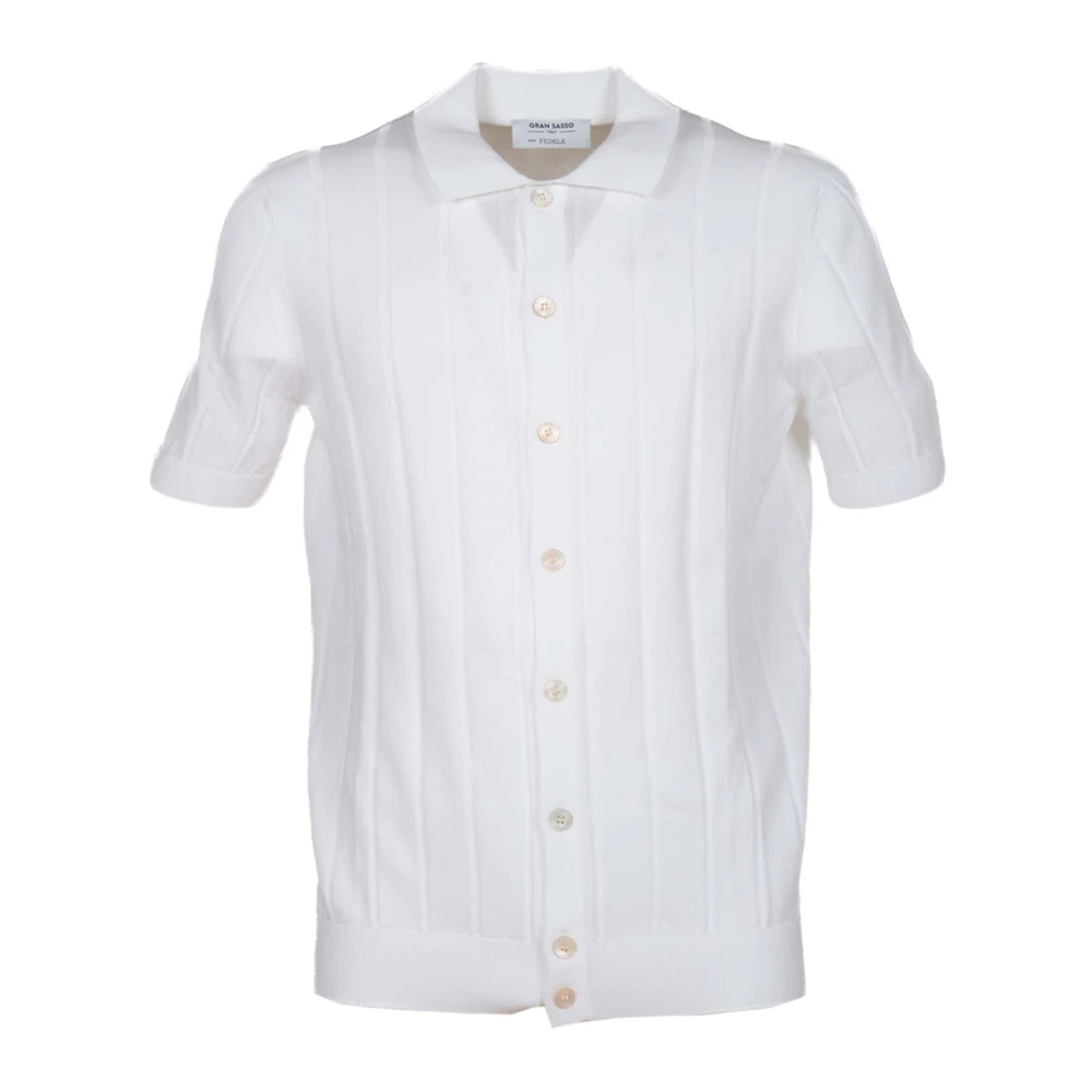 Gran Sasso Geribbeld Katoenen Bowling Shirt Wit White Heren