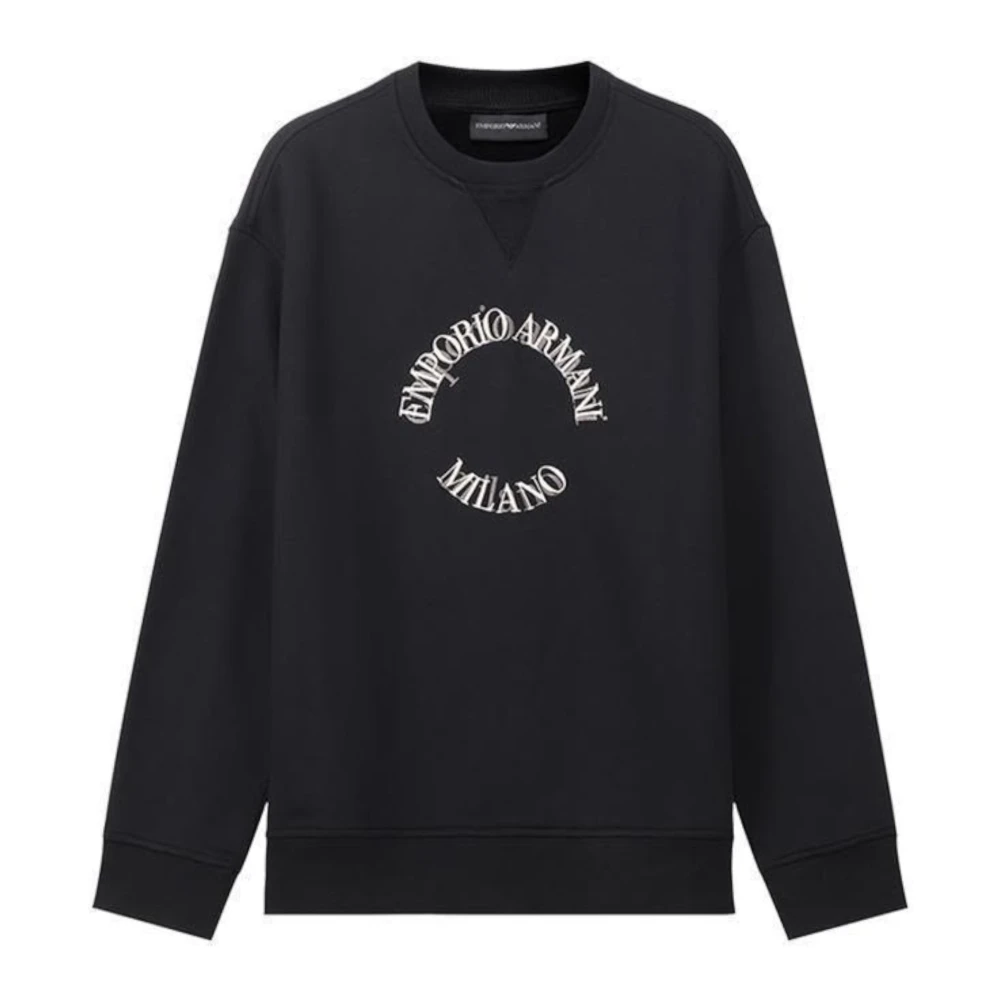 Emporio Armani Men's Blue Sweatshirts,, Crewneck Sweatshirt With Embroidered Circle Logo Extra Large