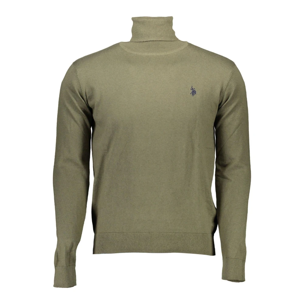 U.s. Polo Assn. Men's Green Embroidered High Collar Cotton Shirt