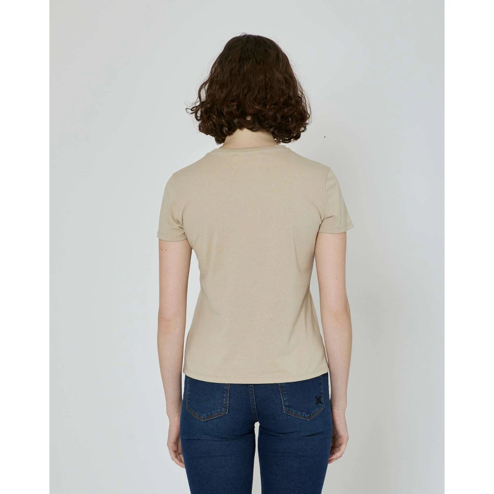 John Richmond T-shirt met print Ronde hals Slim fit Beige Dames
