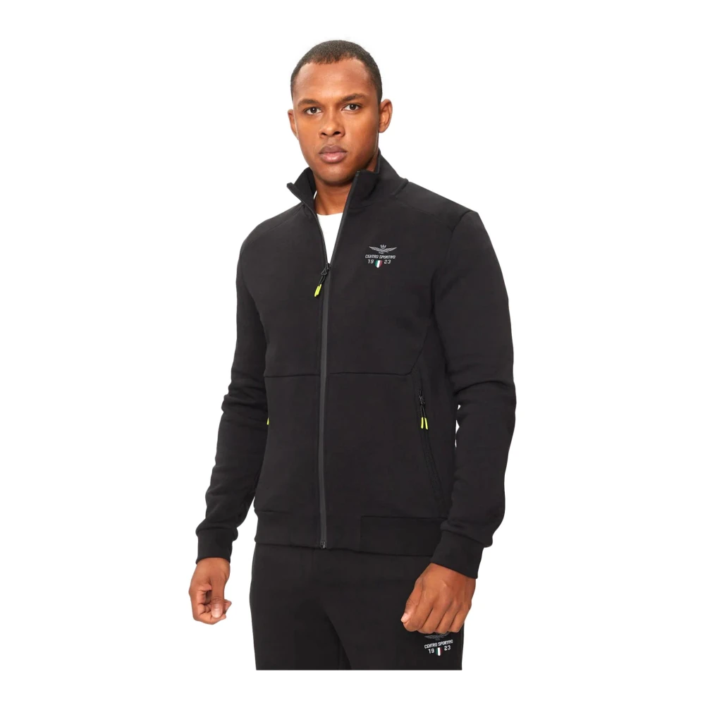 aeronautica militare Sportieve Katoenen Rits Trui Fe1944 Zwart Black Heren