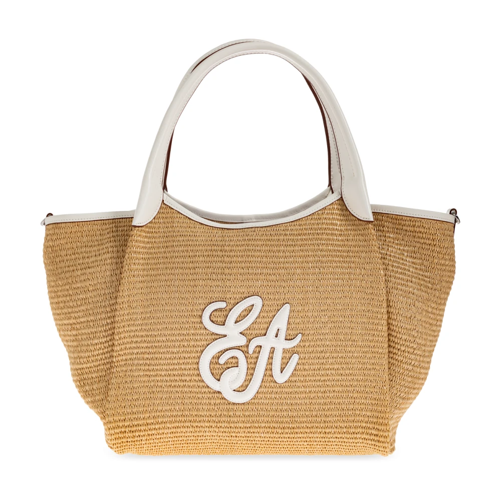 Emporio Armani Women's Beige Shopping Bags, One Size, Medium Woven-Design Tote Bag