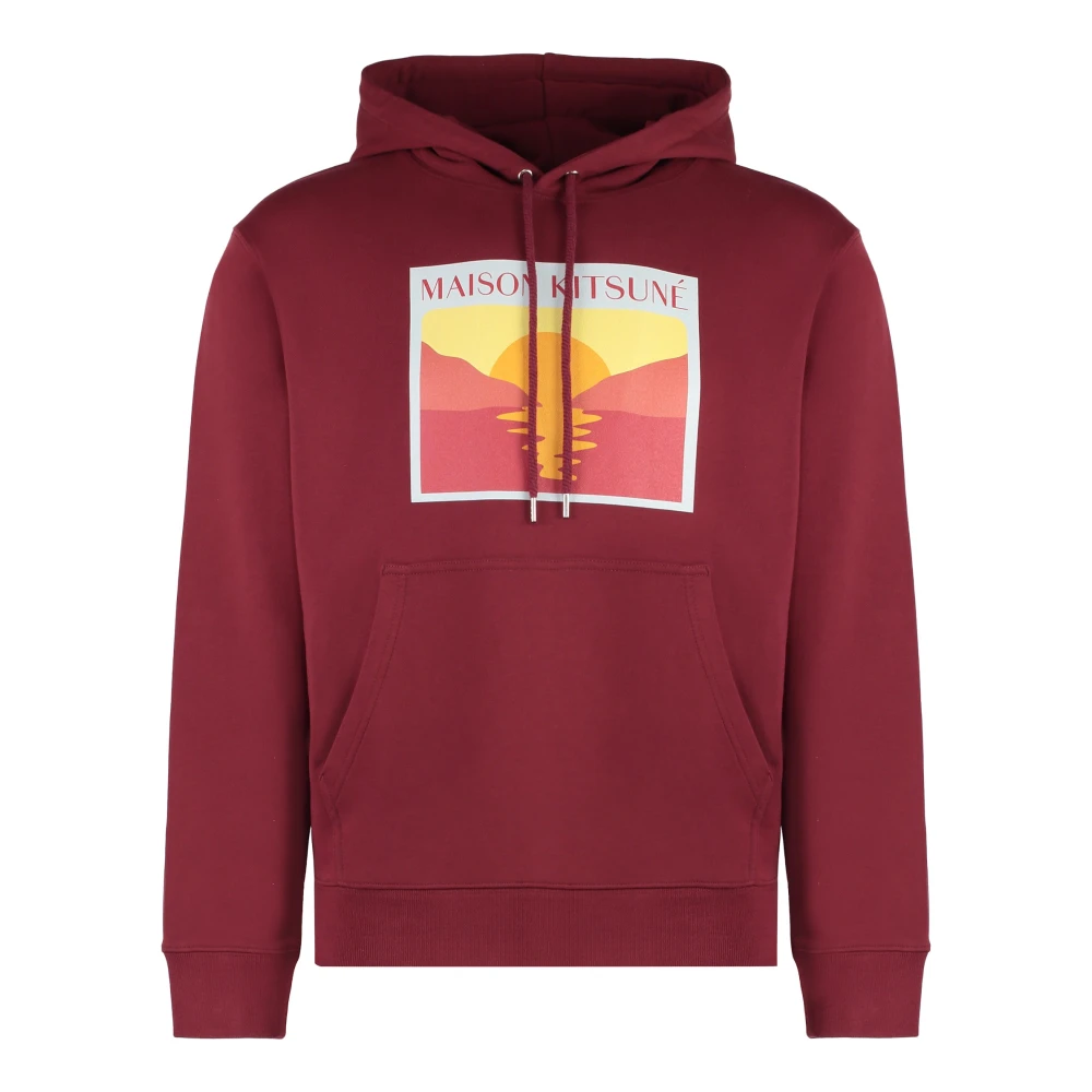 Maison Kitsuné Geribbelde Katoenen Hoodie Red Heren