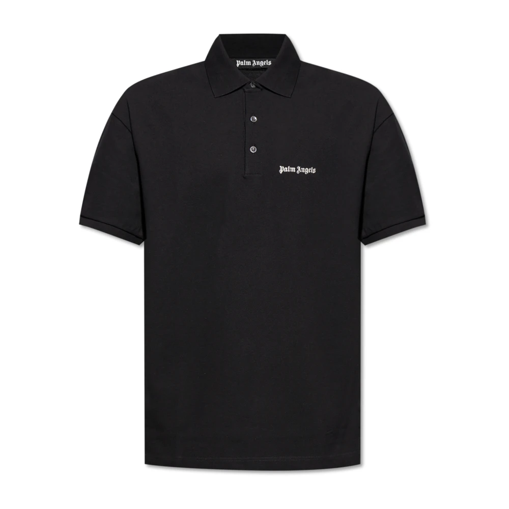 Palm Angels Men's Black Polo With Embroidered Logo