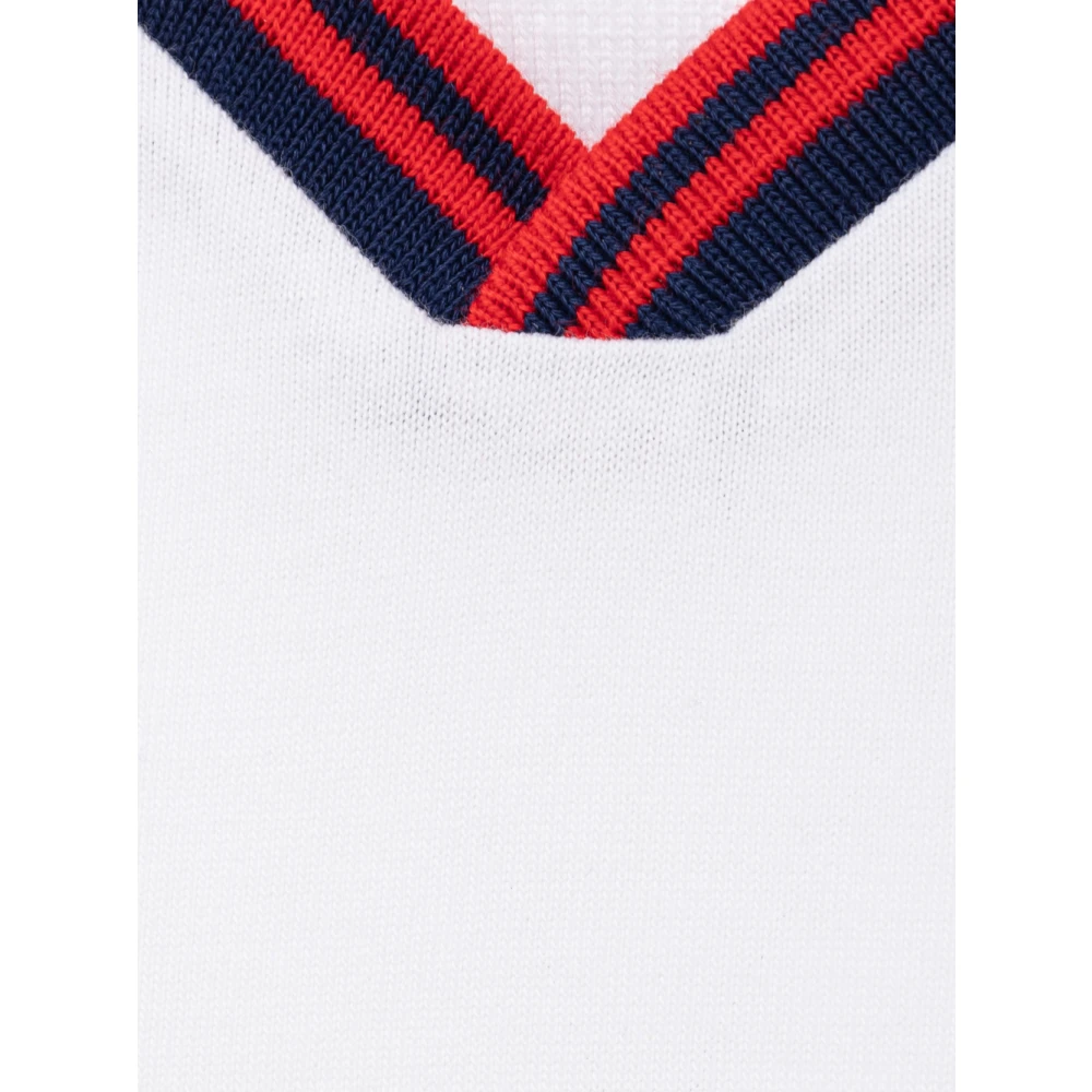 Fendi Witte V-hals Polo Shirt Blauwe Rand White Heren