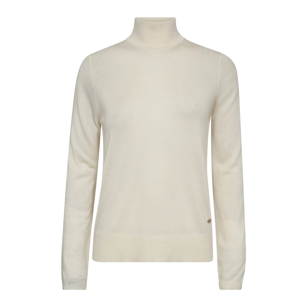 MOS MOSH Zachte Gebreide Hoge Hals Trui Ecru Beige Dames